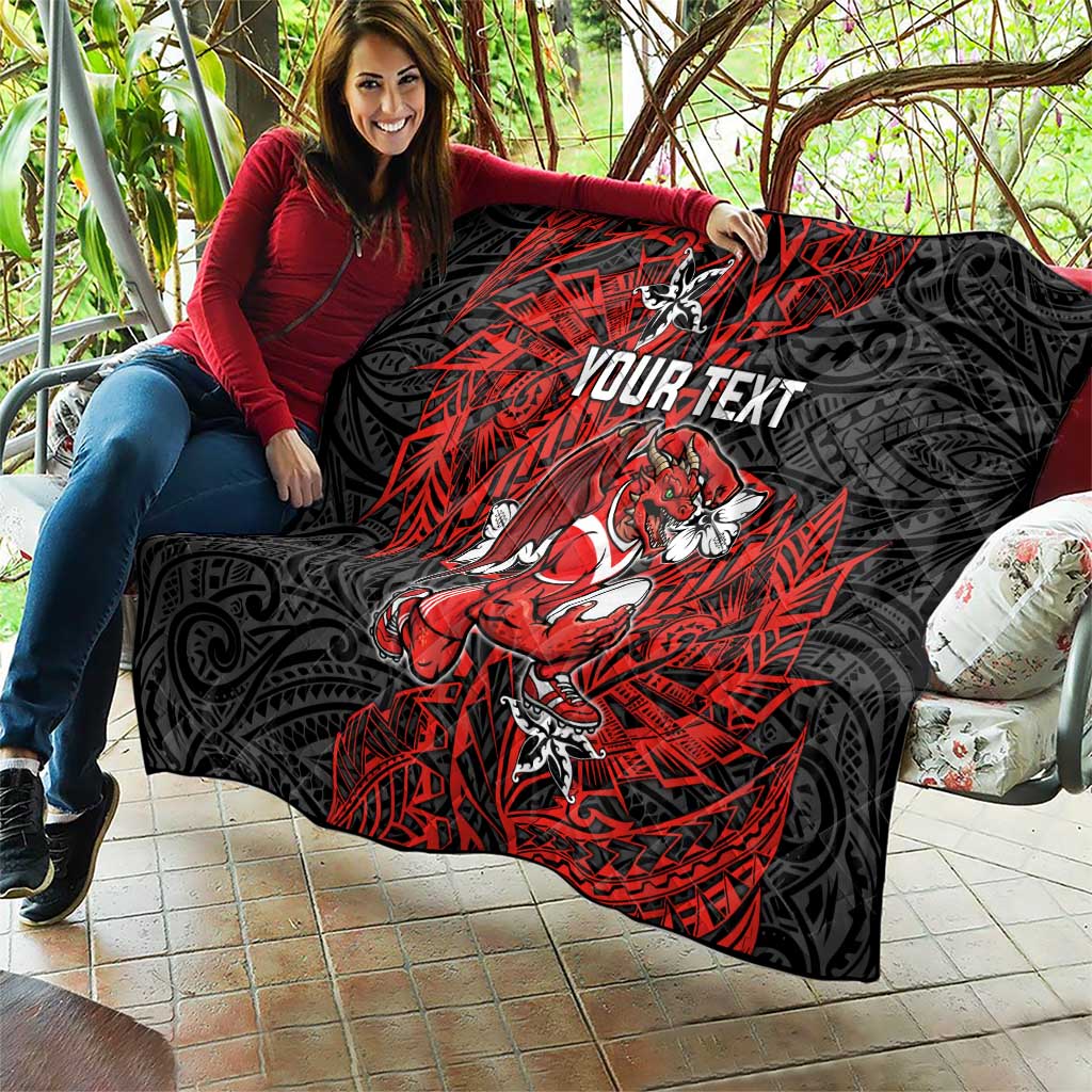 Personalised St. George Illawarra Dragons Quilt Polynesian Tribal Pattern With Rugby Dragon Mascot Art