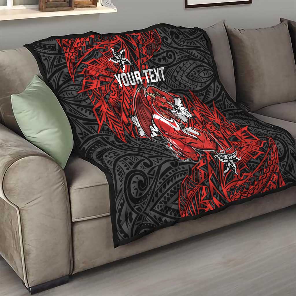 Personalised St. George Illawarra Dragons Quilt Polynesian Tribal Pattern With Rugby Dragon Mascot Art