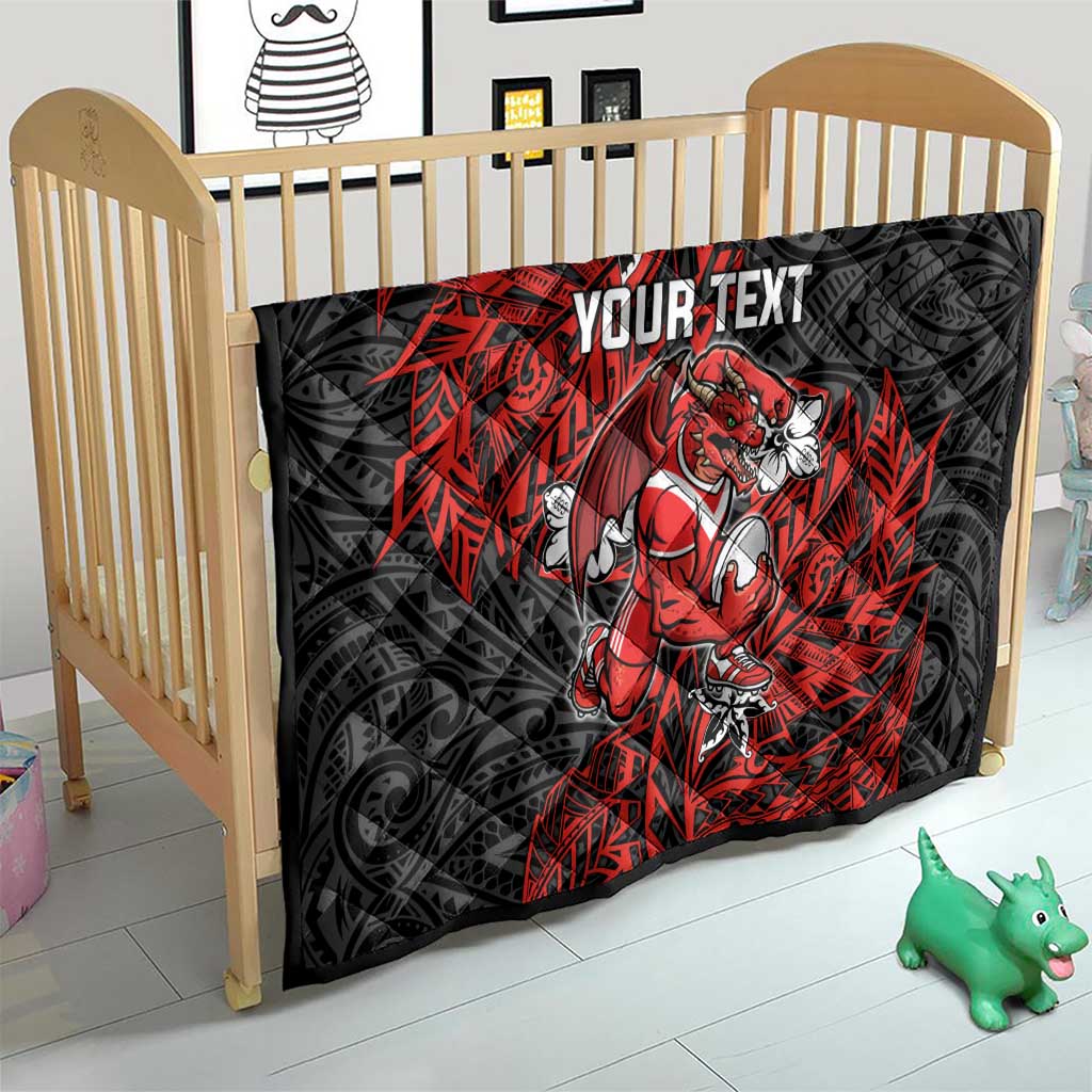Personalised St. George Illawarra Dragons Quilt Polynesian Tribal Pattern With Rugby Dragon Mascot Art
