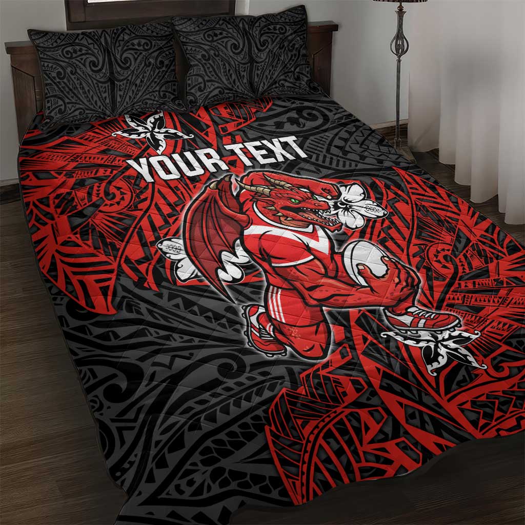 Personalised St. George Illawarra Dragons Quilt Bed Set Polynesian Tribal Pattern With Rugby Dragon Mascot Art