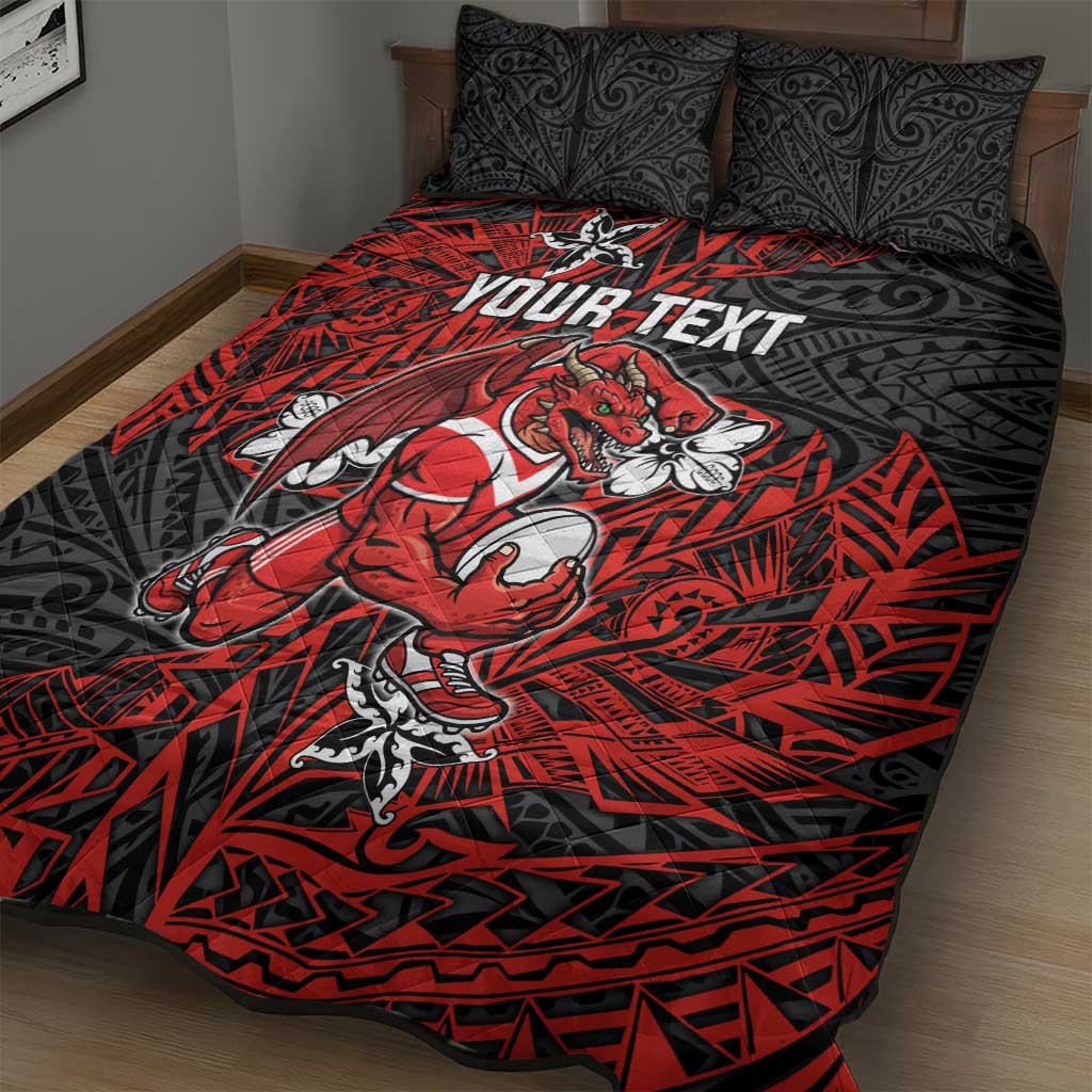 Personalised St. George Illawarra Dragons Quilt Bed Set Polynesian Tribal Pattern With Rugby Dragon Mascot Art