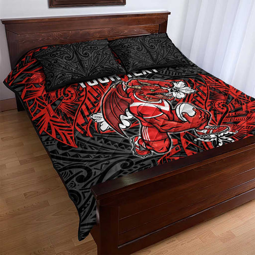 Personalised St. George Illawarra Dragons Quilt Bed Set Polynesian Tribal Pattern With Rugby Dragon Mascot Art
