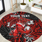 Personalised St. George Illawarra Dragons Round Carpet Polynesian Tribal Pattern With Rugby Dragon Mascot Art