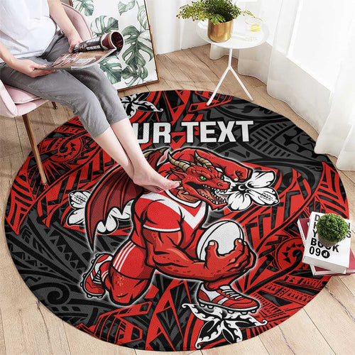Personalised St. George Illawarra Dragons Round Carpet Polynesian Tribal Pattern With Rugby Dragon Mascot Art
