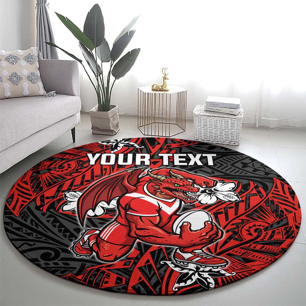 Personalised St. George Illawarra Dragons Round Carpet Polynesian Tribal Pattern With Rugby Dragon Mascot Art
