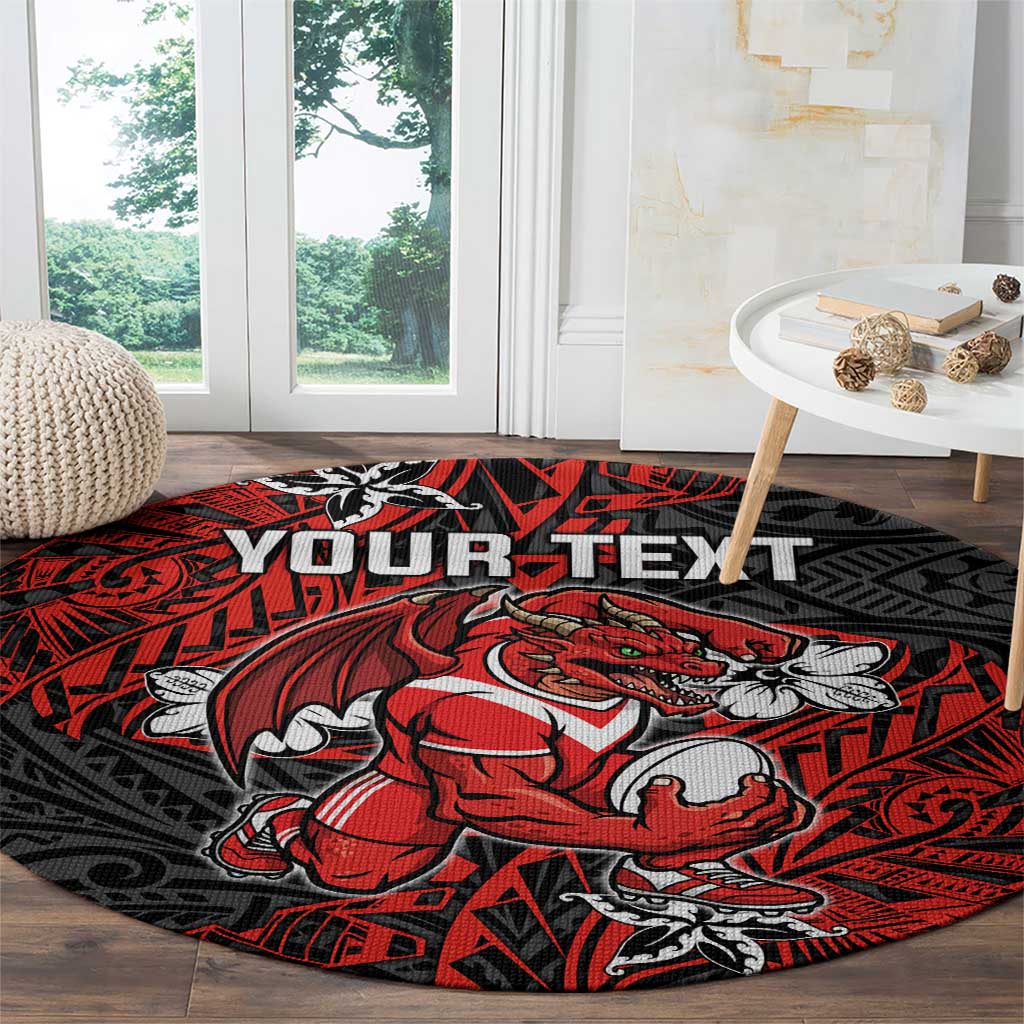 Personalised St. George Illawarra Dragons Round Carpet Polynesian Tribal Pattern With Rugby Dragon Mascot Art