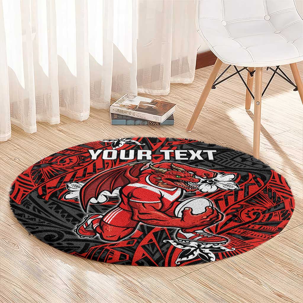 Personalised St. George Illawarra Dragons Round Carpet Polynesian Tribal Pattern With Rugby Dragon Mascot Art