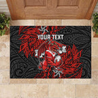 Personalised St. George Illawarra Dragons Rubber Doormat Polynesian Tribal Pattern With Rugby Dragon Mascot Art