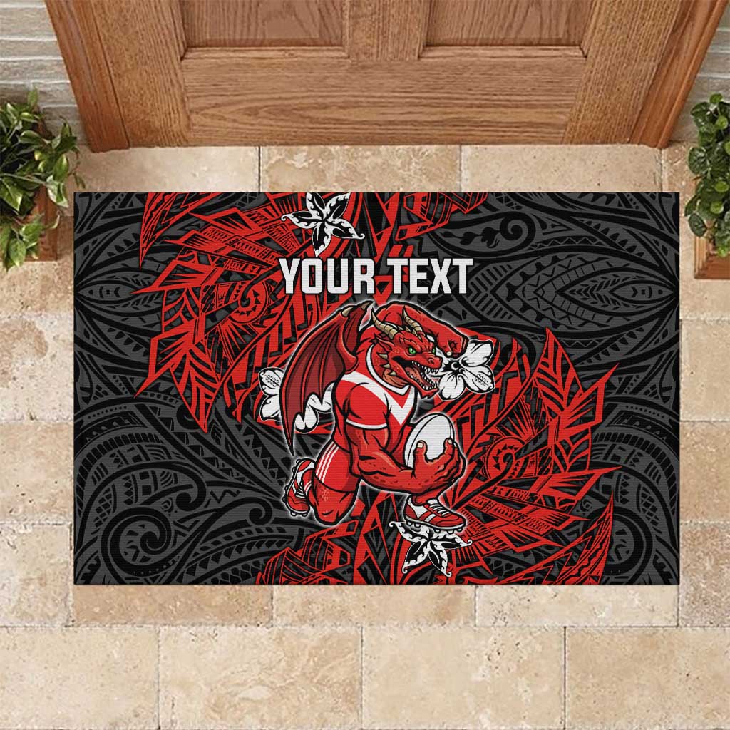 Personalised St. George Illawarra Dragons Rubber Doormat Polynesian Tribal Pattern With Rugby Dragon Mascot Art