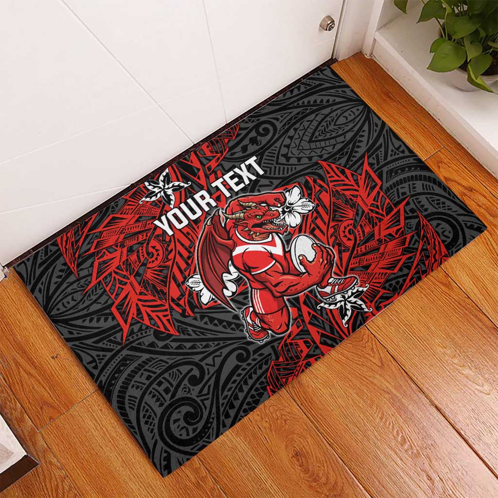 Personalised St. George Illawarra Dragons Rubber Doormat Polynesian Tribal Pattern With Rugby Dragon Mascot Art