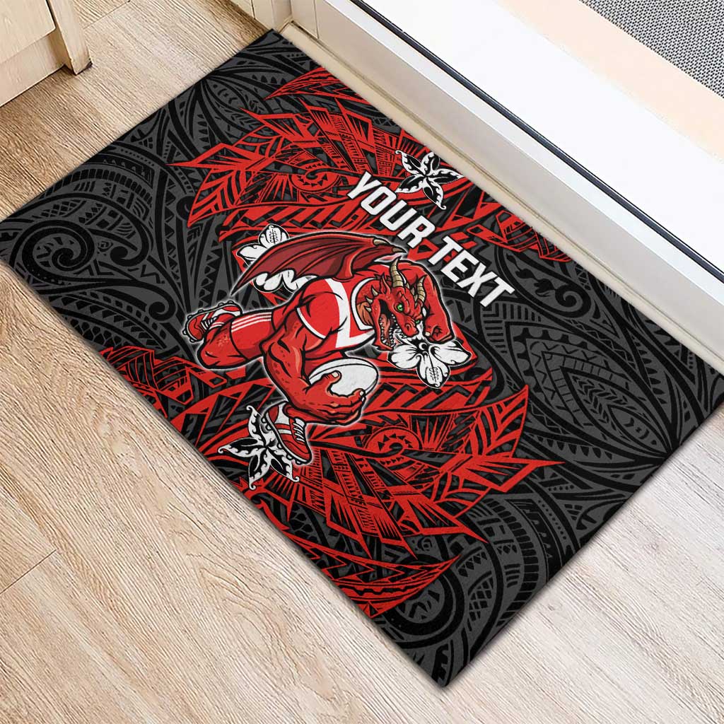 Personalised St. George Illawarra Dragons Rubber Doormat Polynesian Tribal Pattern With Rugby Dragon Mascot Art