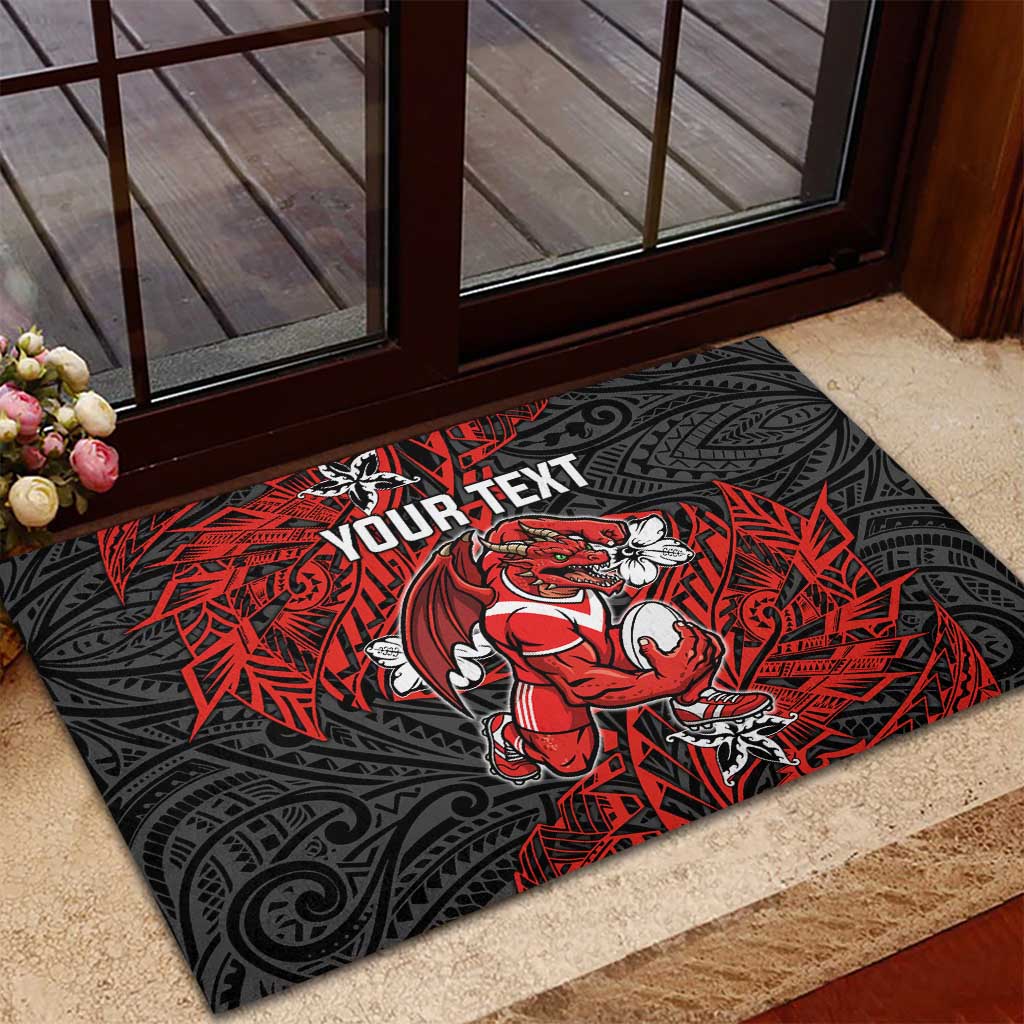 Personalised St. George Illawarra Dragons Rubber Doormat Polynesian Tribal Pattern With Rugby Dragon Mascot Art