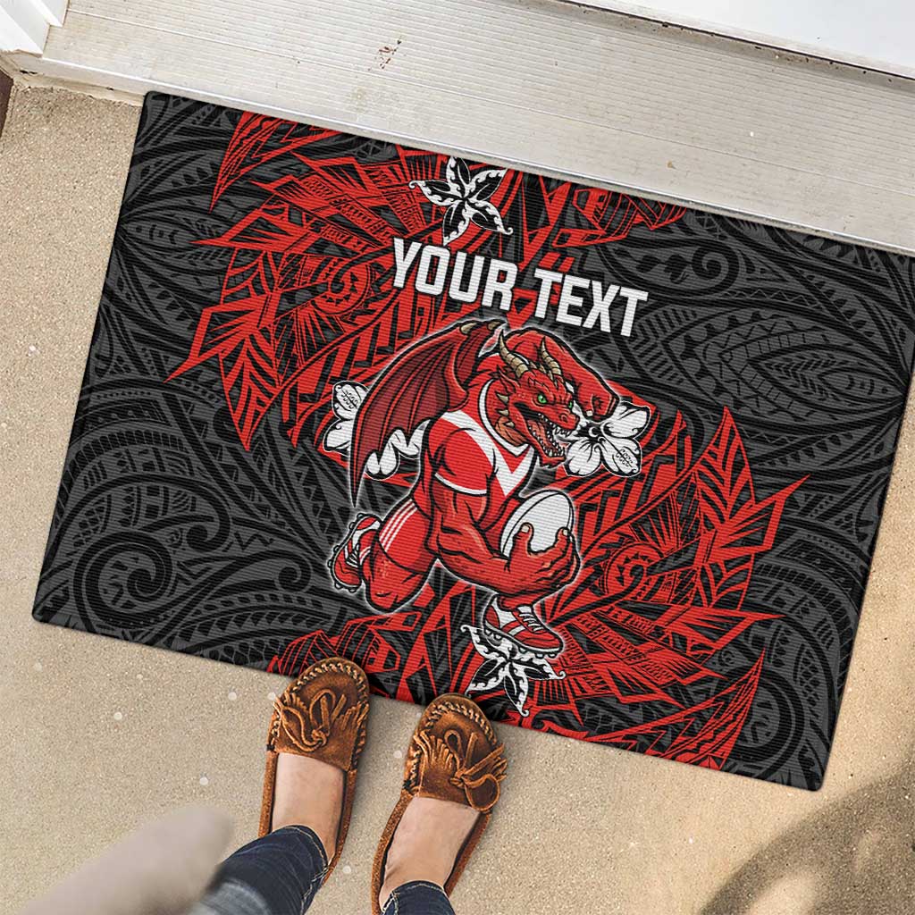 Personalised St. George Illawarra Dragons Rubber Doormat Polynesian Tribal Pattern With Rugby Dragon Mascot Art