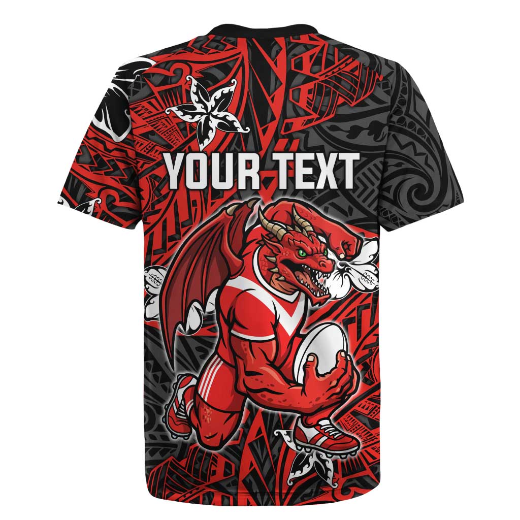 Personalised St. George Illawarra Dragons Rugby Jersey Polynesian Tribal Pattern With Rugby Dragon Mascot Art