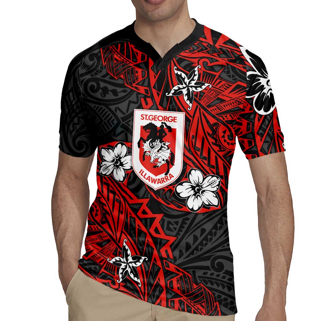 Personalised St. George Illawarra Dragons Rugby Jersey Polynesian Tribal Pattern With Rugby Dragon Mascot Art