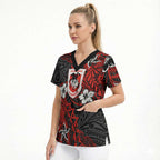 Personalised St. George Illawarra Dragons Scrub Top Polynesian Tribal Pattern With Rugby Dragon Mascot Art