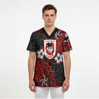 Personalised St. George Illawarra Dragons Scrub Top Polynesian Tribal Pattern With Rugby Dragon Mascot Art