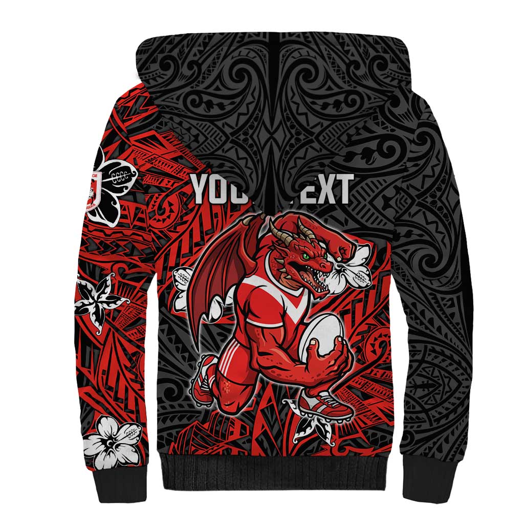 Personalised St. George Illawarra Dragons Sherpa Hoodie Polynesian Tribal Pattern With Rugby Dragon Mascot Art