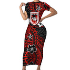 Personalised St. George Illawarra Dragons Short Sleeve Bodycon Dress Polynesian Tribal Pattern With Rugby Dragon Mascot Art