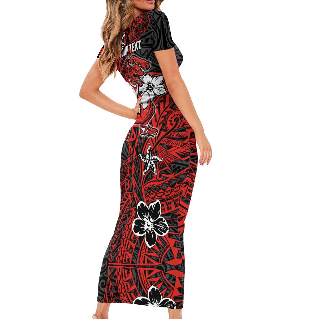 Personalised St. George Illawarra Dragons Short Sleeve Bodycon Dress Polynesian Tribal Pattern With Rugby Dragon Mascot Art