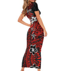 Personalised St. George Illawarra Dragons Short Sleeve Bodycon Dress Polynesian Tribal Pattern With Rugby Dragon Mascot Art