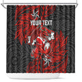 Personalised St. George Illawarra Dragons Shower Curtain Polynesian Tribal Pattern With Rugby Dragon Mascot Art