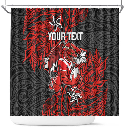 Personalised St. George Illawarra Dragons Shower Curtain Polynesian Tribal Pattern With Rugby Dragon Mascot Art