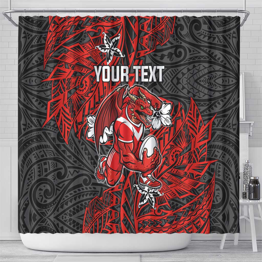 Personalised St. George Illawarra Dragons Shower Curtain Polynesian Tribal Pattern With Rugby Dragon Mascot Art