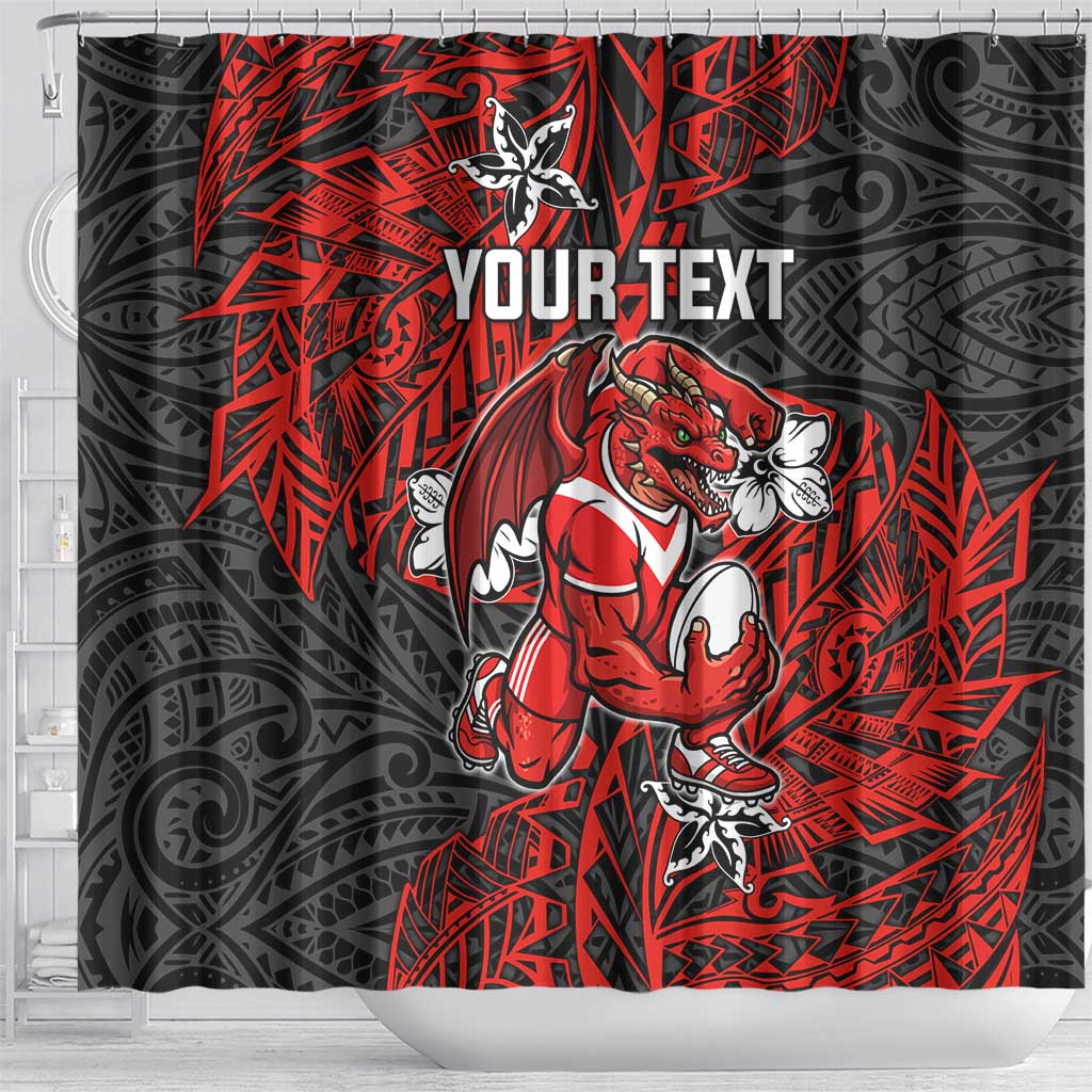 Personalised St. George Illawarra Dragons Shower Curtain Polynesian Tribal Pattern With Rugby Dragon Mascot Art