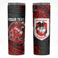 Personalised St. George Illawarra Dragons Skinny Tumbler Polynesian Tribal Pattern With Rugby Dragon Mascot Art