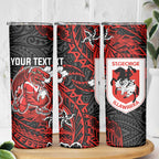 Personalised St. George Illawarra Dragons Skinny Tumbler Polynesian Tribal Pattern With Rugby Dragon Mascot Art