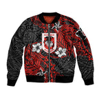 Personalised St. George Illawarra Dragons Sleeve Zip Bomber Jacket Polynesian Tribal Pattern With Rugby Dragon Mascot Art