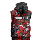 Personalised St. George Illawarra Dragons Sleeveless Hoodie Polynesian Tribal Pattern With Rugby Dragon Mascot Art