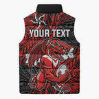Personalised St. George Illawarra Dragons Sleeveless Puffer Jacket Polynesian Tribal Pattern With Rugby Dragon Mascot Art