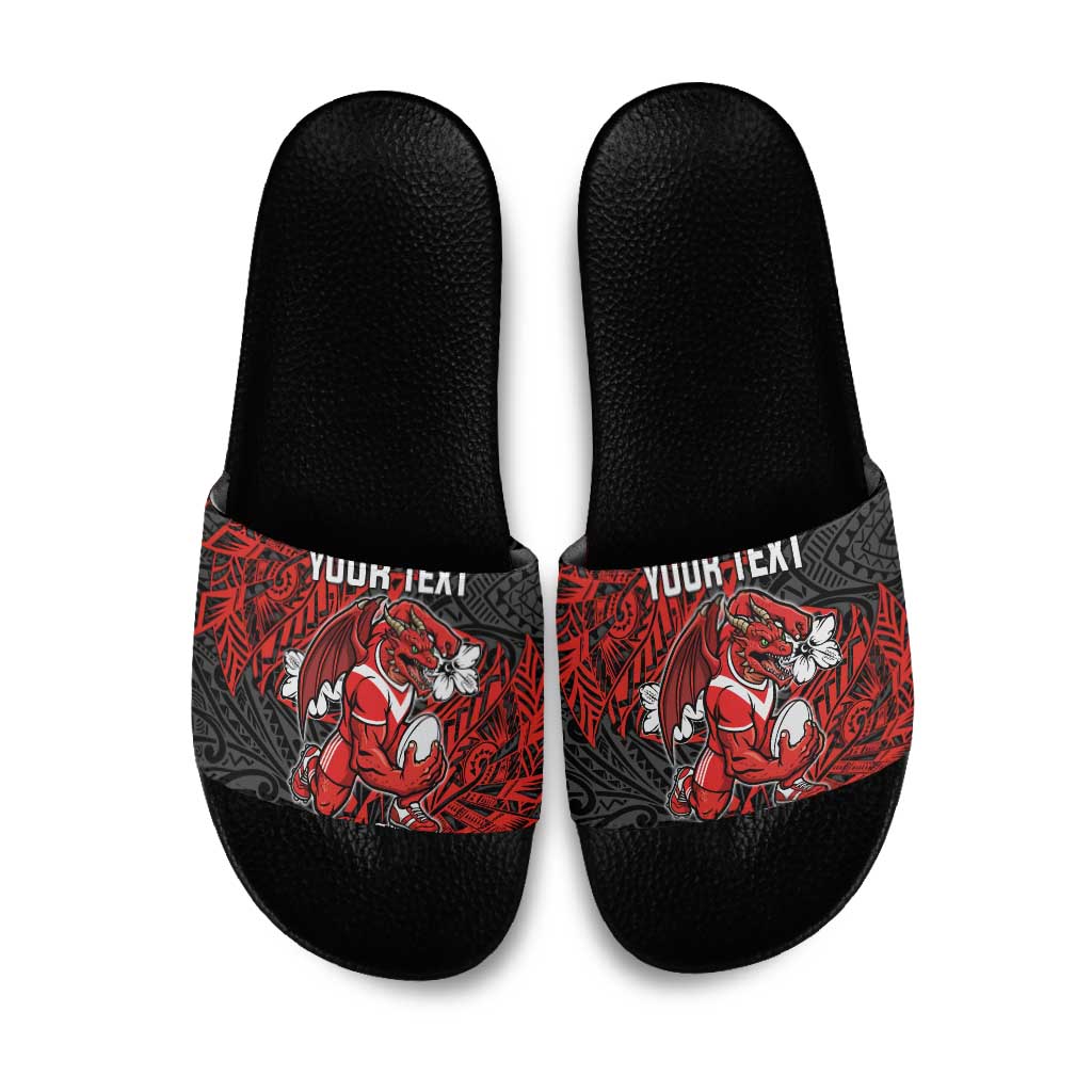 Personalised St. George Illawarra Dragons Slide Sandals Polynesian Tribal Pattern With Rugby Dragon Mascot Art