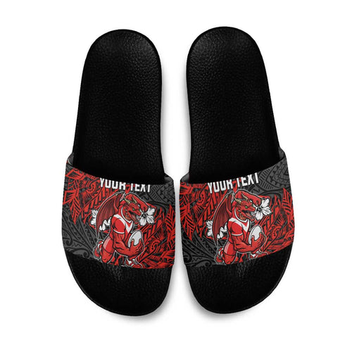 Personalised St. George Illawarra Dragons Slide Sandals Polynesian Tribal Pattern With Rugby Dragon Mascot Art