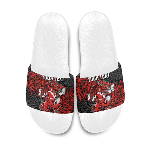 Personalised St. George Illawarra Dragons Slide Sandals Polynesian Tribal Pattern With Rugby Dragon Mascot Art