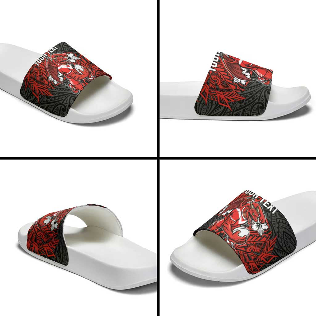 Personalised St. George Illawarra Dragons Slide Sandals Polynesian Tribal Pattern With Rugby Dragon Mascot Art