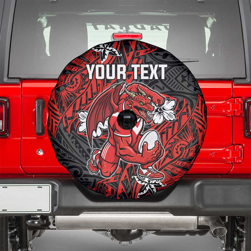 Personalised St. George Illawarra Dragons Spare Tire Cover Polynesian Tribal Pattern With Rugby Dragon Mascot Art