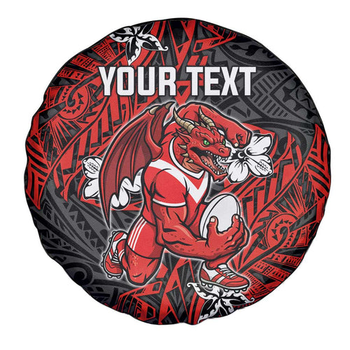Personalised St. George Illawarra Dragons Spare Tire Cover Polynesian Tribal Pattern With Rugby Dragon Mascot Art
