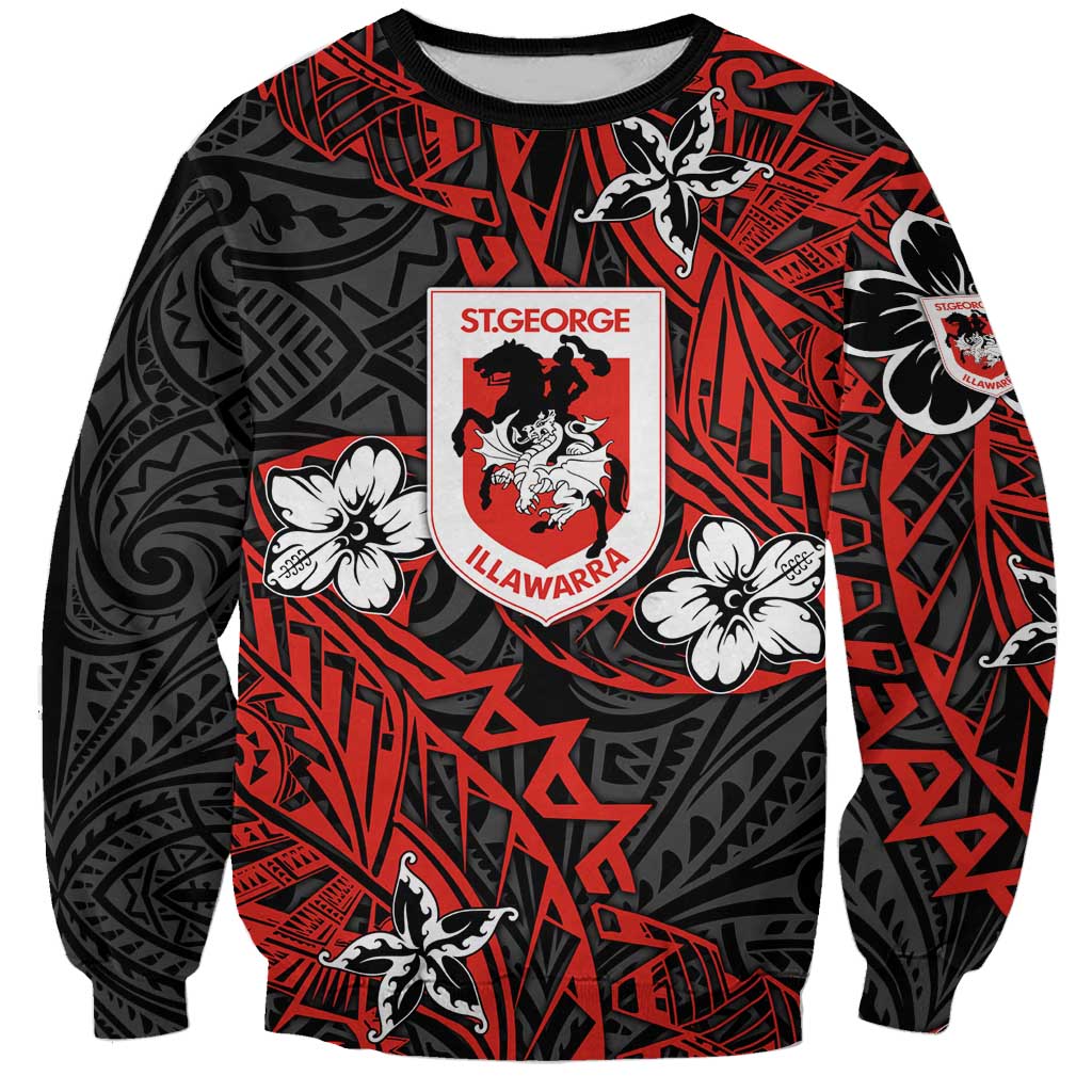 Personalised St. George Illawarra Dragons Sweatshirt Polynesian Tribal Pattern With Rugby Dragon Mascot Art