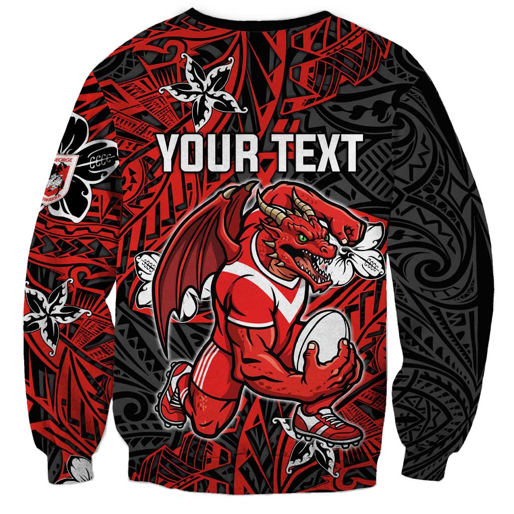 Personalised St. George Illawarra Dragons Sweatshirt Polynesian Tribal Pattern With Rugby Dragon Mascot Art