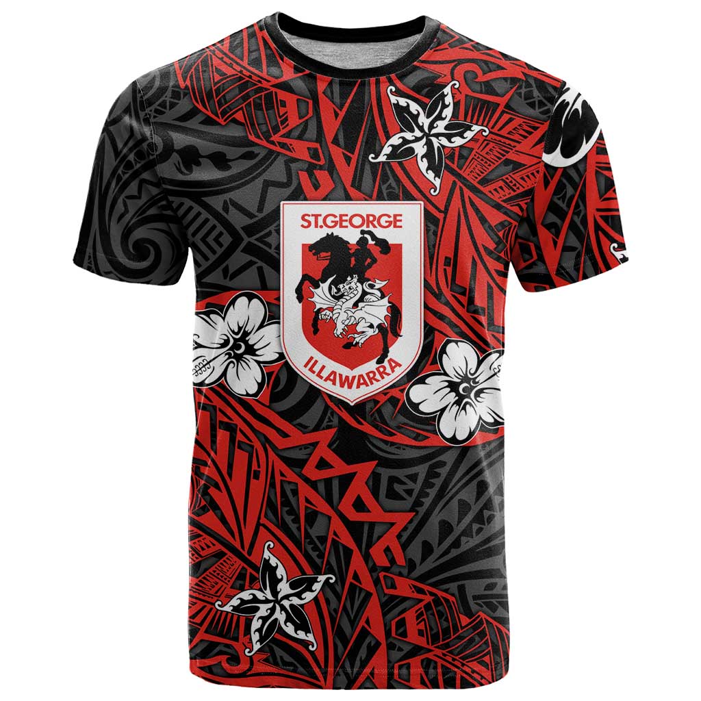 Personalised St. George Illawarra Dragons T Shirt Polynesian Tribal Pattern With Rugby Dragon Mascot Art