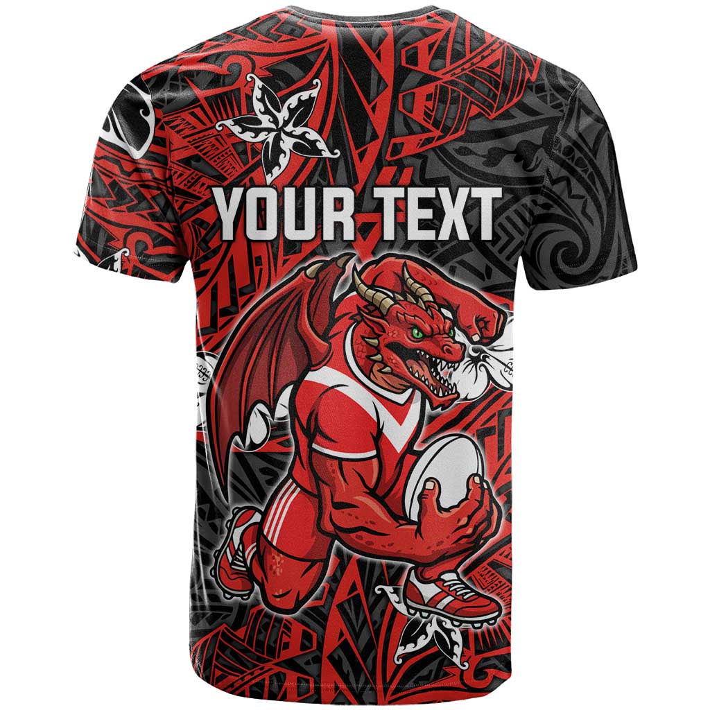 Personalised St. George Illawarra Dragons T Shirt Polynesian Tribal Pattern With Rugby Dragon Mascot Art