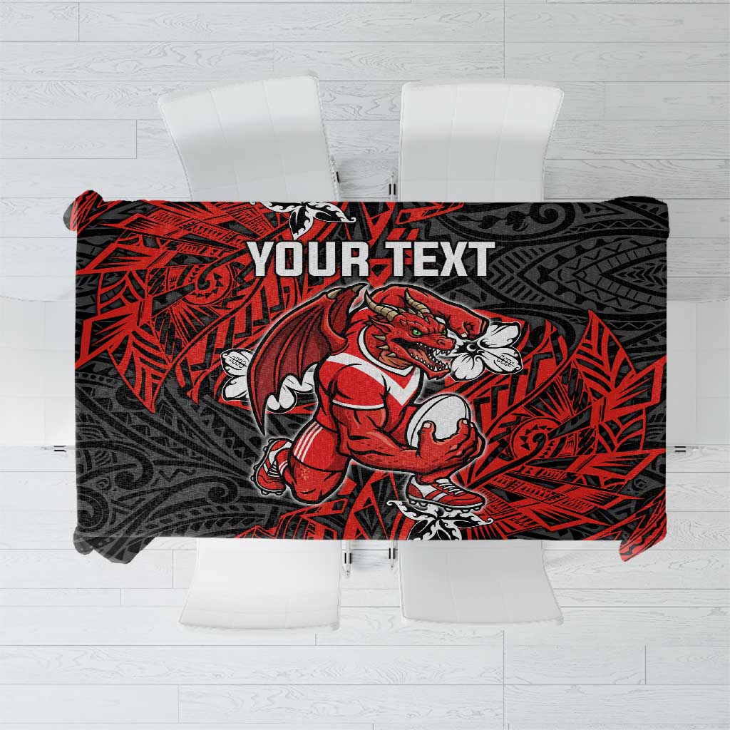 Personalised St. George Illawarra Dragons Tablecloth Polynesian Tribal Pattern With Rugby Dragon Mascot Art