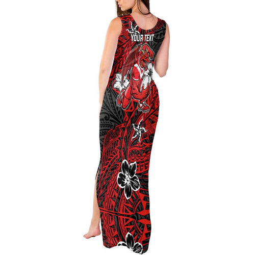 Personalised St. George Illawarra Dragons Tank Maxi Dress Polynesian Tribal Pattern With Rugby Dragon Mascot Art