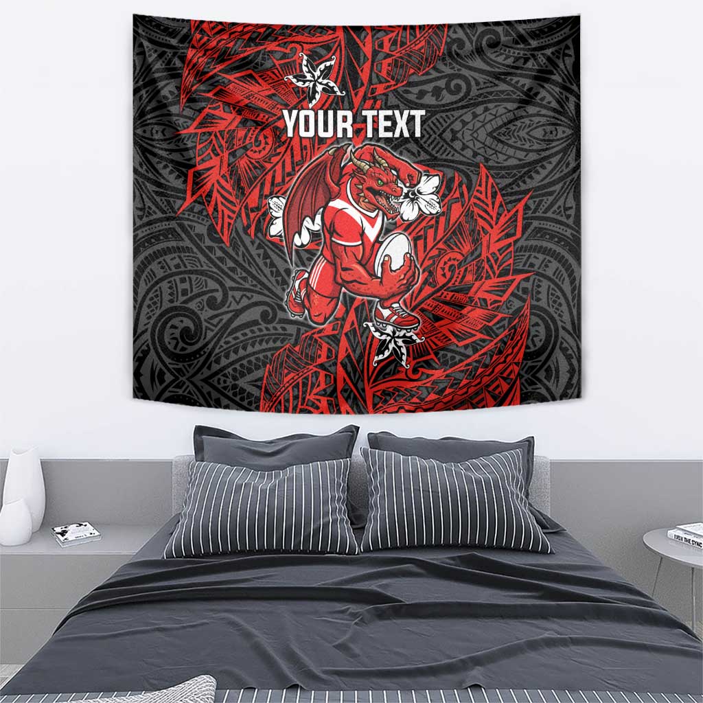 Personalised St. George Illawarra Dragons Tapestry Polynesian Tribal Pattern With Rugby Dragon Mascot Art