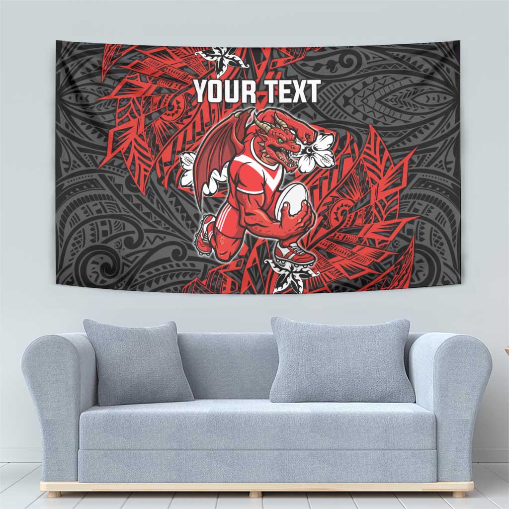 Personalised St. George Illawarra Dragons Tapestry Polynesian Tribal Pattern With Rugby Dragon Mascot Art