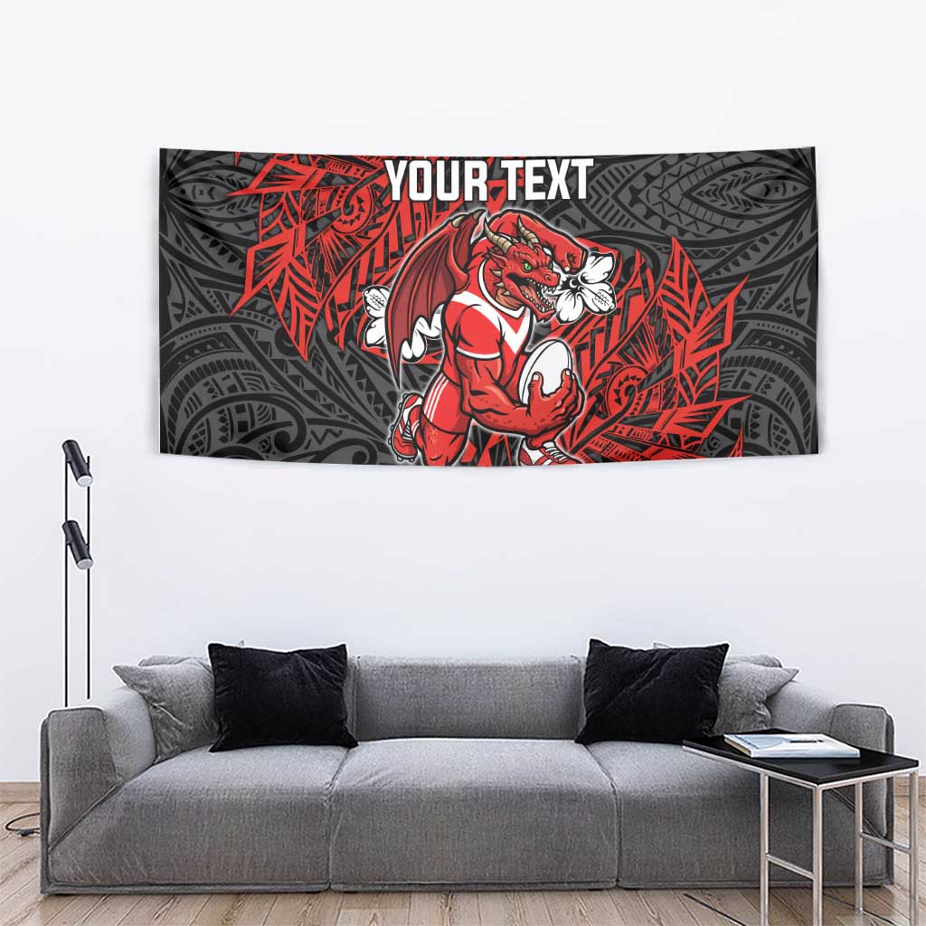 Personalised St. George Illawarra Dragons Tapestry Polynesian Tribal Pattern With Rugby Dragon Mascot Art
