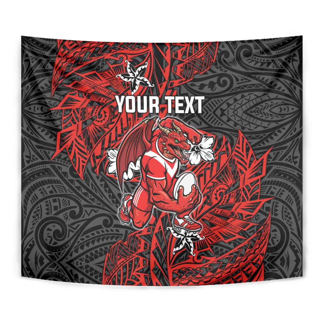Personalised St. George Illawarra Dragons Tapestry Polynesian Tribal Pattern With Rugby Dragon Mascot Art
